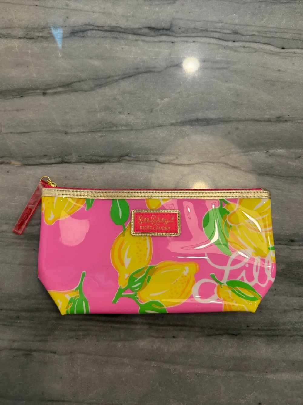 Lilly Pulitzer Estée Lauder Pink & Yellow Lemon Cosmetic Pouch